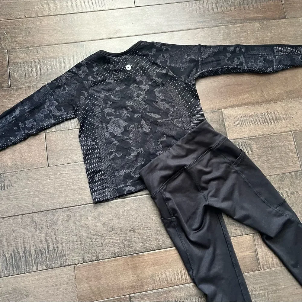 Avia Athletic Works Outfit Bundle Workout Running 4/5 Long Sleeve Shirt Leggings